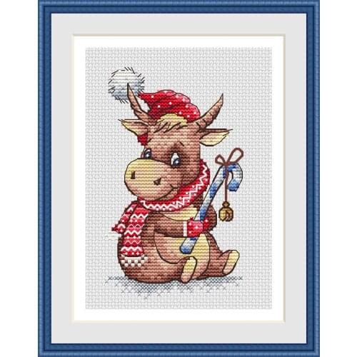 The calf wearing a scarf 18-23 Counted Cross Stitch 11CT 14CT 18CT DIY Chinese Cross Stitch Kits Embroidery Needlework Sets