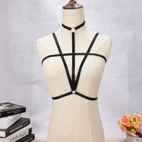 JLX.HARNESS Black Elastic Open Cage Bra Bondag Lingerie Tops Bdsm fetish wear Harness Bra womens Body Harness Belts
