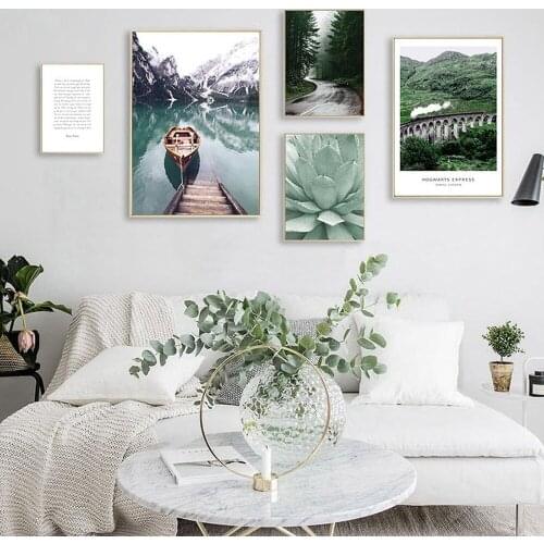 Nordic Landscape Canvas Painting Ins Style Small Fresh Boat Lake Poster Restaurant Bedroom Living Room Wall Art Decor Pictures