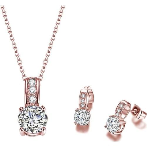 MOONROCY CZ Crystal Wedding Jewelry Set Necklace Earring Silver Color Rose Gold Color for Women Gift Dropshipping Wholesale