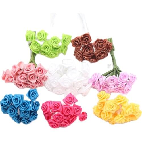 12 pcs/cheap 1.5cm Mini Silk Artificial Rose Flowers Bouquet DIY Wedding Decoration Paper Flower For Scrapbooking Fake Flowe