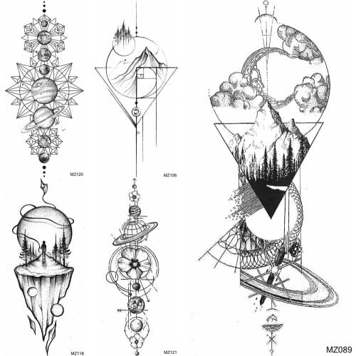 Minimalist Design Fake Planet Universe Temporary Tattoos For Men Body Art Women Arm Tattoo Stickers Kids Realistic Tattoo