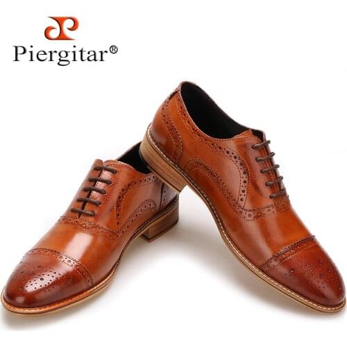 High Quality Men Oxfords Shoes British Style Carved Genuine Leather Shoe Brown Brogue Shoes Lace-Up Bullock Business Mens Flats