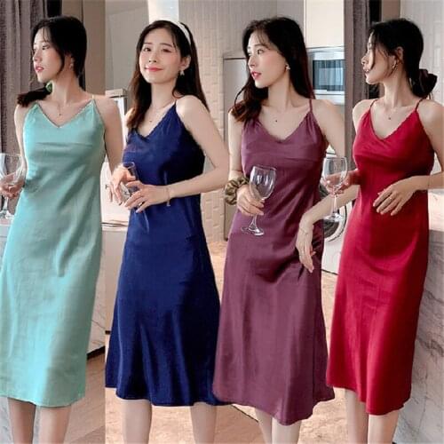 New nightdress feminine nightgown satin silky suspender skirt summer bottom skirt solid color home skirt sexy nightwear 2020
