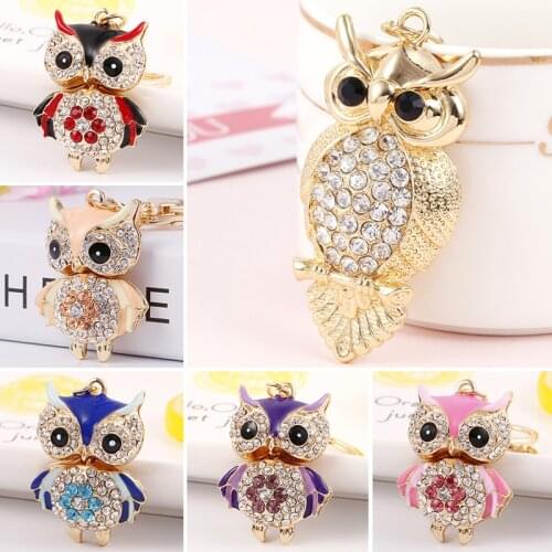New Cute Owl Crystal Keychain Key rings Rhinestone Couple Trinket Car Key chain Holder Bag Women Pendant Jewelry Fashion Gift
