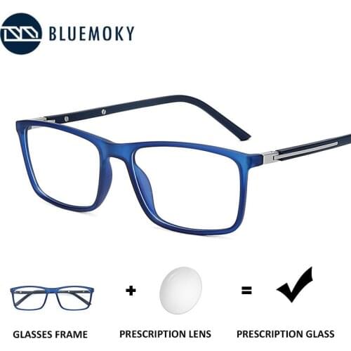 BLUEMOKY Plastic Prescription Glasses Men Ultralight Square Myopia Prescription Eyeglasses Retro Optical Frame Eyewear BT2201