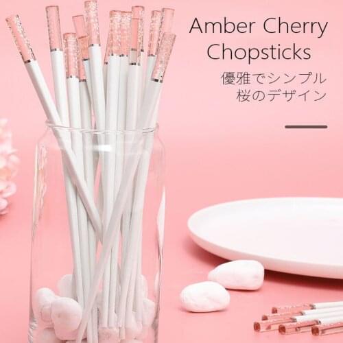 1 Pair Amber Cherry Blossom Chopsticks Alloy Chopsticks Chinese Reusable Chopsticks Tableware