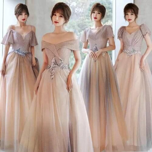 Bridesmaids Dresses Illusion V-Neck Embroidery A-Line Tulle Spaghetti Straps Floor-Length Vintage Women Wedding Party Gown E469