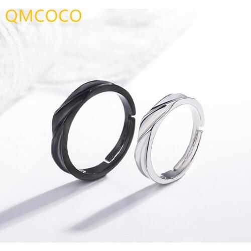 QMCOCO 925 Silver New Couple Ring Korean Personality Fashion Hipster Jewelry Male And female Couple Black White Ring