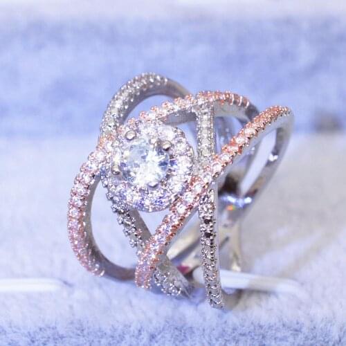 Rose Gold Color Cross Engagement Ring For Women Wedding Lady Anniversary Party Gift