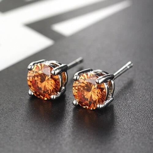 Tassina New Crystal Wedding Accessories 7MM 4 Claw Black Purple Stud Earrings Fashion Colorful Crystal Jewelry For Women