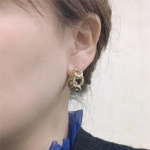 Trendy Gold Color Plating Chain Shape Hammered Effect Different Size Medium Small Hoop Earrings For Women Vintage Casual Jewelry