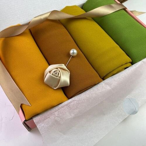 4pcs/box Heavy Chiffon Scarf with Box Womens Plain Hijab Wrap Solid Color Shawls Headband Muslim Hijab Headscarf Foulard Femme