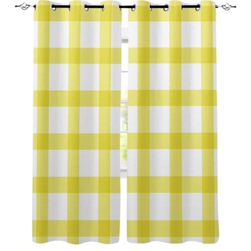 Yellow Plaid White Blackout Curtains For Kitchen Bedroom Kids Room Window Treatment Curtains for Living Room
