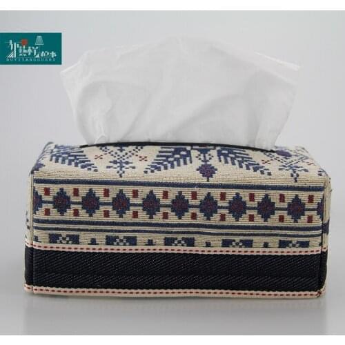 Blue Bohemian Ethnic Style Fabric Tissue Box Cloth Vintage American Country Home Paper Extraction Box