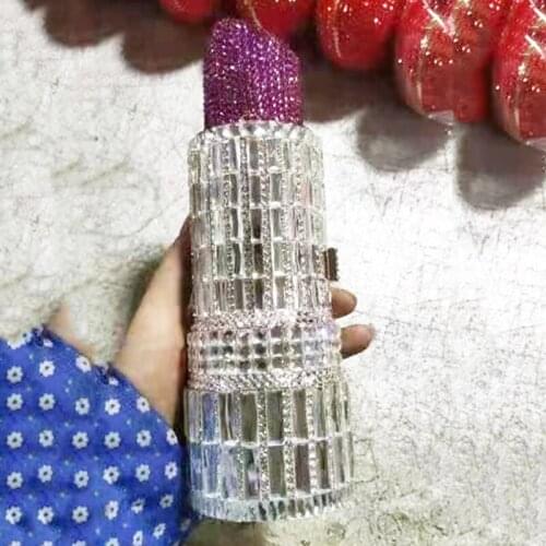 Lipstick Shape Red Crystal Bag Clutch Luxury High Quality Women’s White Rhinestone Party Dinner Purses Prom Messenger Wallets