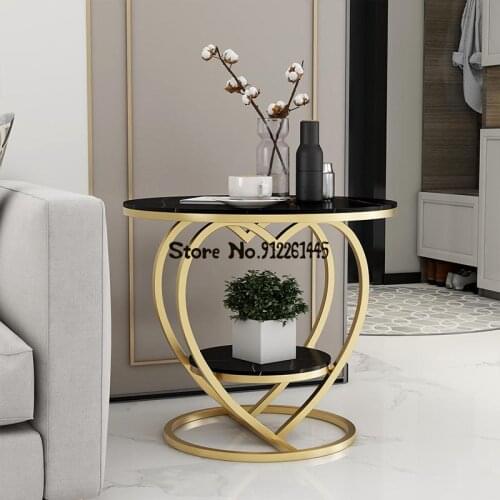Light luxury rock board modern creative love small coffee table side table Italian Nordic living room sofa corner table round ta