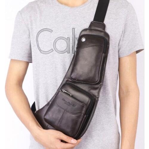 Mens Vintage Chest Bag Genuine Leather Bag for Men Riding Messenger Shoulder Bag Anti-theft Sling Chest Day Pack Casual Bag