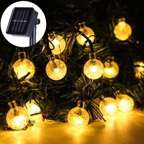 Waterproof Outdoor Solar Crystal Ball Lights String 5m 6.5m 12m Christmas Fairy LED Lamp for Weeding New Year Party Garden Decor