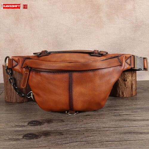 First layer cowhide retro bag Women waist packs leather messenger bag ladies chest bag female waist bag genuine leather 2021 new