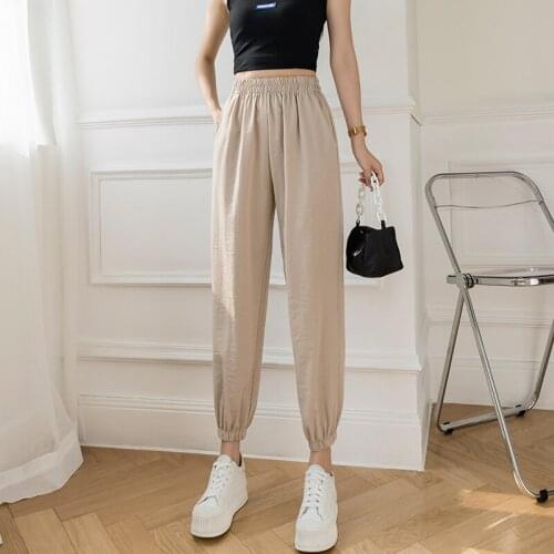 Women Elastic Waist Drawstring Trousers Autumn Winter Sport swear WomenS Pants Thick Knitted Harem Pants Bottoms Beam foot