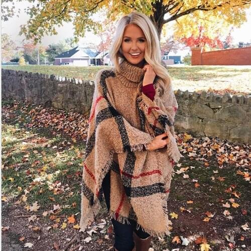 MEIYANGYOUNG Striped Turtleneck Sweater Women Tassel Poncho Capes Shawl Cardigans pullover Coat Knitted Sleeveless Ladies Capes