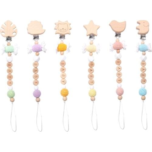 1 Pcs New Baby Pacifier Chain Crochet Candy Beads Wooden Personalized Dummy Nipple Holder Toys DIY Gift for Newborn Food Grade