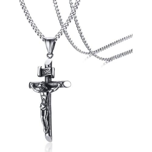 2021 Fashion And Religious Style Stainless Steel Jesus Cross Pendant Domineering And Personalized Necklace Suitable For Men
