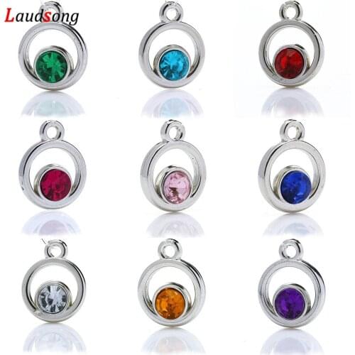30pcs Silver Plated Pendants Multicolor Drill Round Charms For Jewelry Making DIY Bracelet Necklace Earring Charm Jewelry 19mm