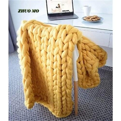 Large Soft Hand Chunky Knitted Blanket Plaids for Winter Bed Sofa Plane Thick Yarn Knitting Throw Sofa Cover Blankets