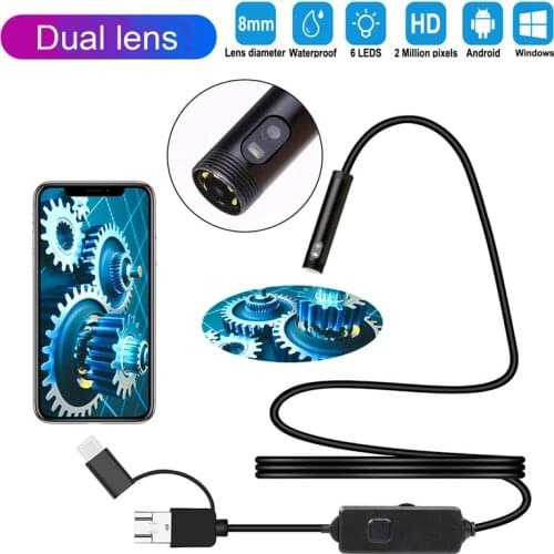 Dual Lens Camera Endoscope HD IP67 5M Hard Flexible Tube Mirco USB Type-C Borescope Video Inspection for Android Car Endoscope