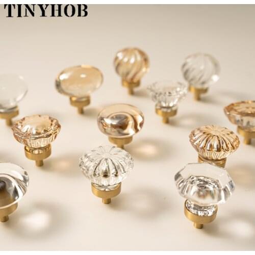 French Transparent Champagne Kitchen Door Handles and Knobs Drawer Pulls Nordic Cabinet Door Knob Crystal Furniture Accessories