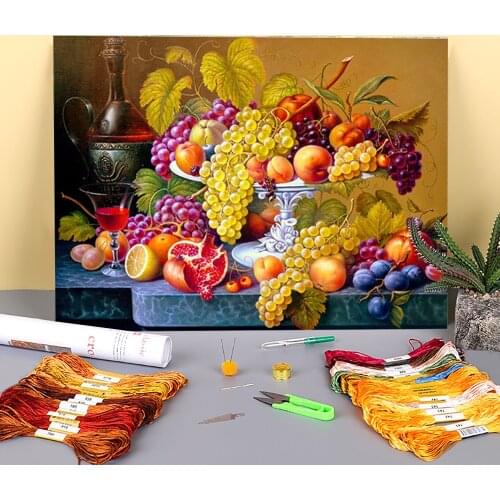 Fruit Pre-Printed 11CT Cross-Stitch Complete Kit DIY Embroidery DMC Threads Knitting work Hobby Painting Floss Sales