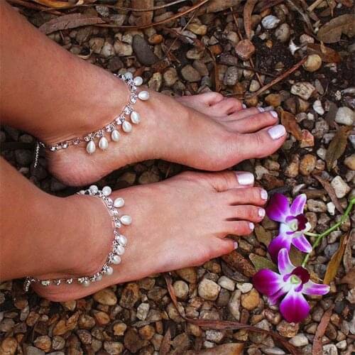 JK-38D Beach Tennis Chain Anklet with Charms Pearl for Casual Summer Rhinestone Crystal Anklet Simple Pearl Women Jewelry 22+5cm