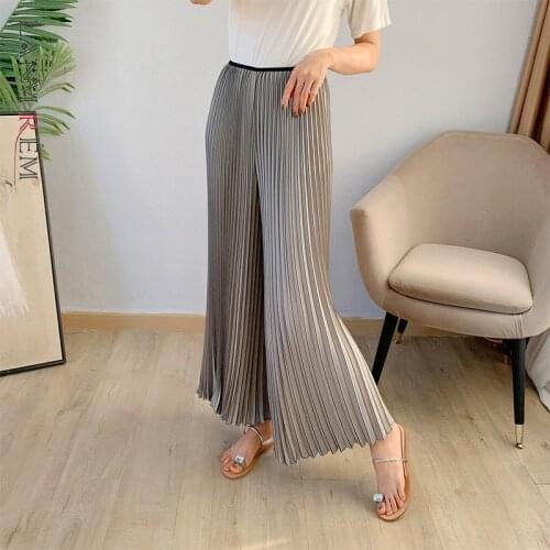 LANMREM Pleated Pants Womens Ankle Length 2021 Autumn Straight Wide Leg High Waist Trousers Female Casual 2D6047
