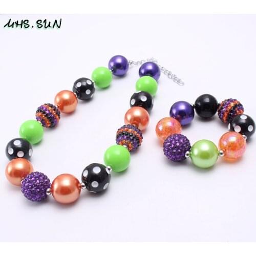 MHS.SUN kids chunky bubblegum necklace elastic bracelet halloween style jewelry handmade baby beaded necklace party gift 1PC