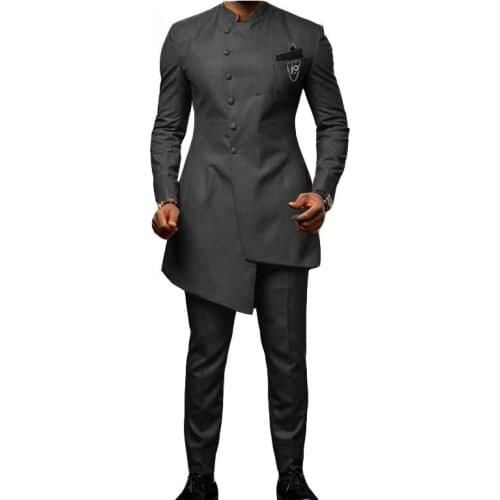 Fashion Indian Design Dark Grey Groom Tuxedos Wedding Suits For Men 2Piece Best Man Blazer Slim Fit Costume Homme (Jacket+Pants)
