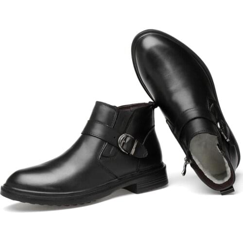 Chelsea Boots Men Winter Shoes Black Split Leather Shoes Mens Footwear Warm Plush Fur Zapatos Hombre Winter Boots for Men