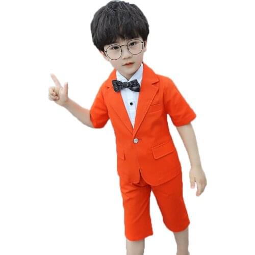 2019 New Flower Boys Formal Suits Summer 2pcs Short Sleeve Blazer+Shorts Children Kids Wedding Birthday Dress Clothing Set
