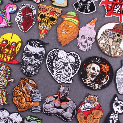 Skull Patch Embroidered Patches For Clothes Thermoadhesive Patches Iron On Patch For Clothing Punk Patch Animal Stripes Stickers