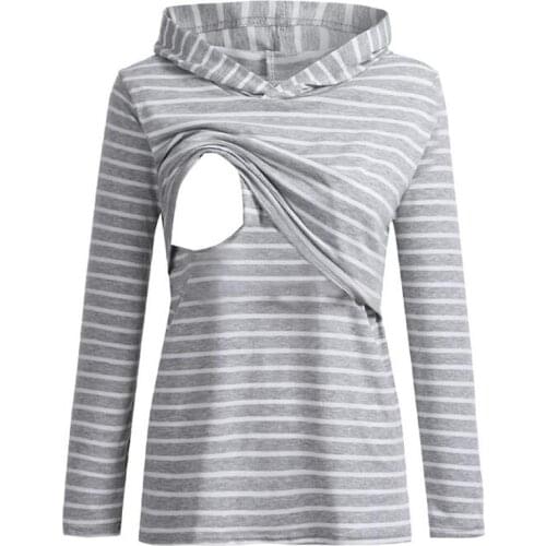 Stripe Breastfeeding Womens Nursing Maternity Long SleevesHoodie Sweatshirts Pregnancy Layered Tops For Pregnant Women 2021