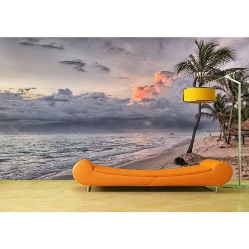 Custom 3D Photo Cloudy Seaside Landscape Removable Wall Papers Self-adhesive Vinyl Wall Sticker Art Home Decor Mural