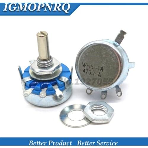 2pcs WH5-1A 470R-1M 3-Terminals 4mm Round Shaft Rotary Taper Carbon Potentiometer NEW