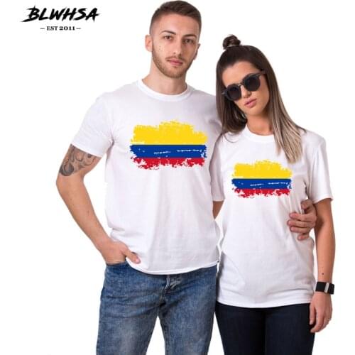 BLWHSA XS-XXL Casual Couple Clothes T-Shirts Colombia Flag Printing Tee Shirt Female Tees Tops Couple T Shirt for Lovers