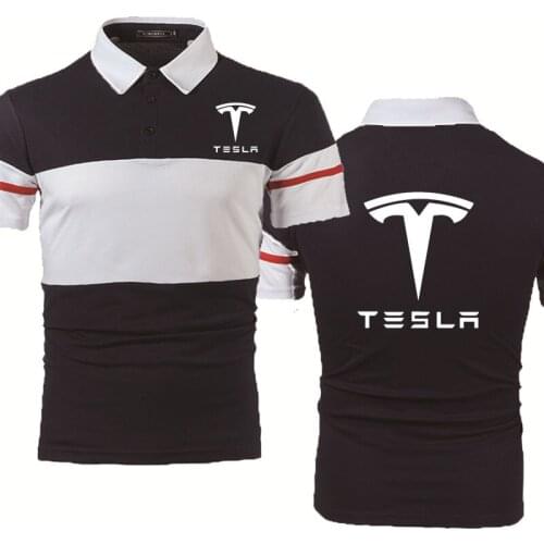 Casual POLO shirt Tesla car Logo Printing Summer Fashion Short sleeve High Quality Splicing Cotton Mens Short Sleeve