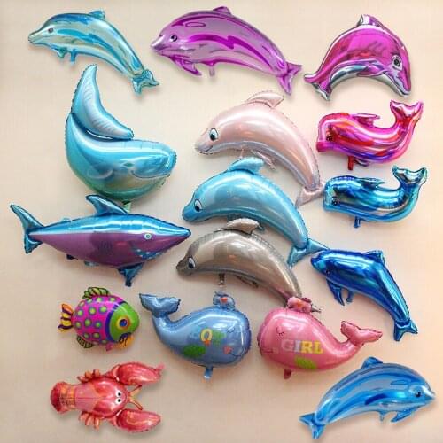 Festive Event Ballons Baby Birthday Party Decoration Aluminum Foil Cartoon Dolphin Lobster Fish Shark Whale Balloon 2pcs/lot