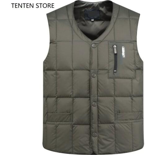 Winter Down Puffer Jacket Coats Vest Mens Plus Sizes V Neck Duck Down Warm Thermal Gilet s Jacket with Pockets M-3XL