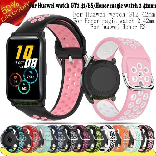 Breathable Watch Band for Huawei Honor ES/magic 2 42mm Silicone Wrist Strap Replacement Bracelet Quick install Accessories Belt