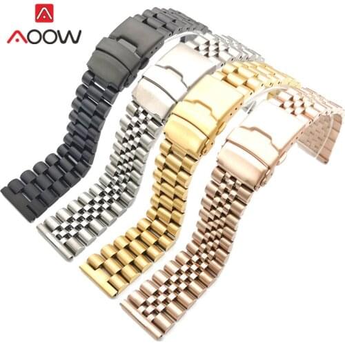 20mm 22mm Solid Stainless Steel Strap Folding Buckle Men Women Quality Metal Replacement Wrist Band Watch Accessories Rose Gold