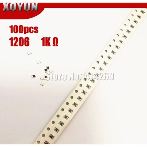 100PCS 1206 SMD Resistor 1% 1K ohm chip resistor 0.25W 1/4W 102